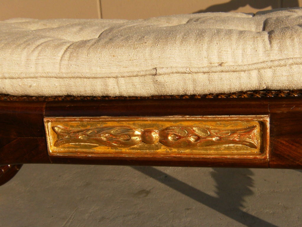 Elegant Empire Style Bench with Cane Seat and Beautiful water Gilt Carving and accents.