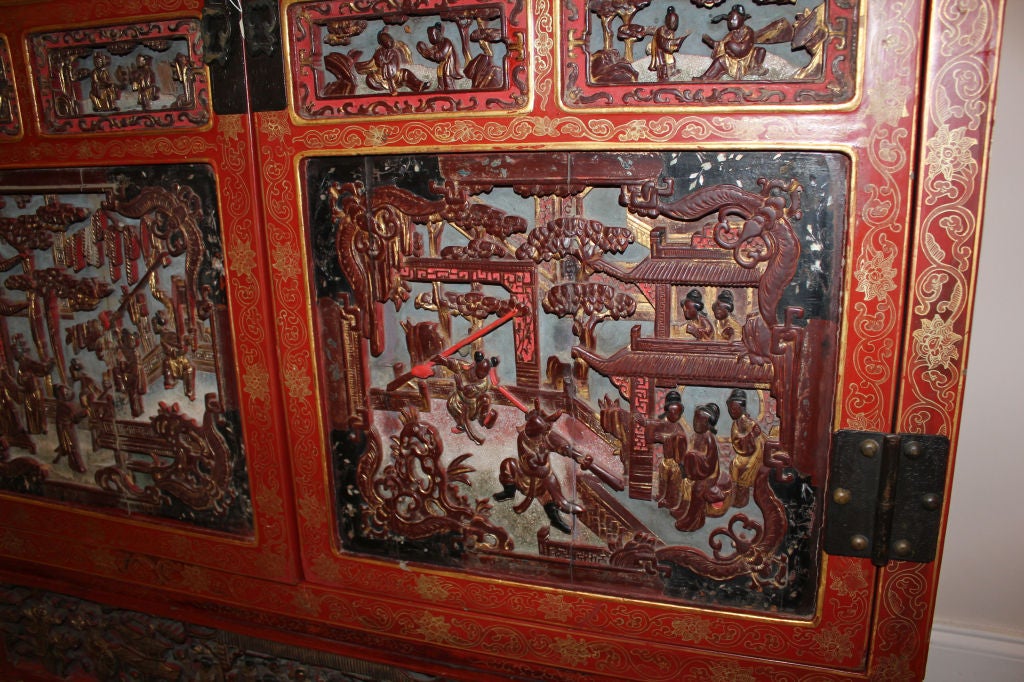 Chinese CHINESE CABINET, LAQUERED CARVED AND GILDED