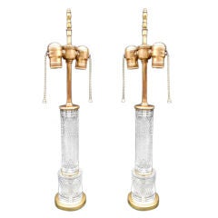 Pair Empire Style Cut Crystal Lamps