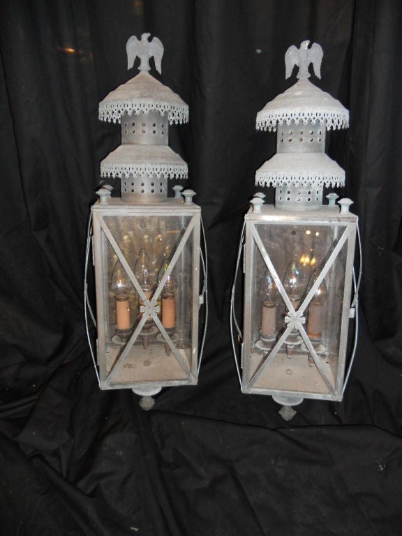 Pair Vintage Copper Outdoor Lanterns