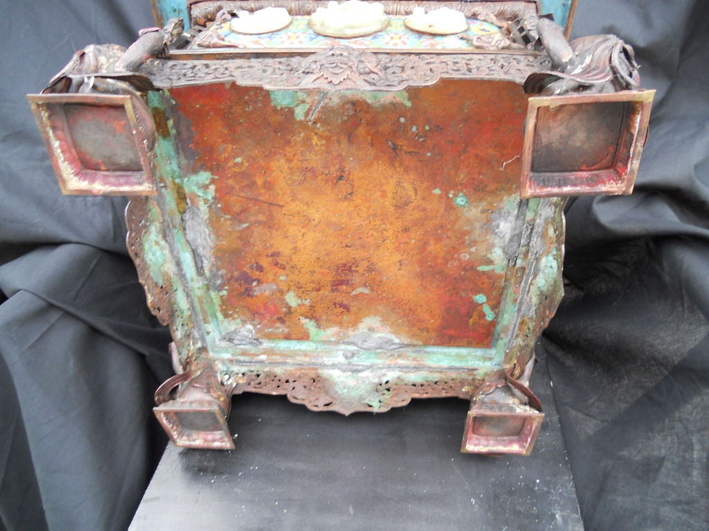 Chinese Large Tibetan Bronze & Cloisonne Incense Burner