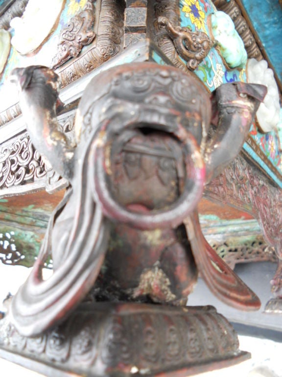 Large Tibetan Bronze & Cloisonne Incense Burner 5