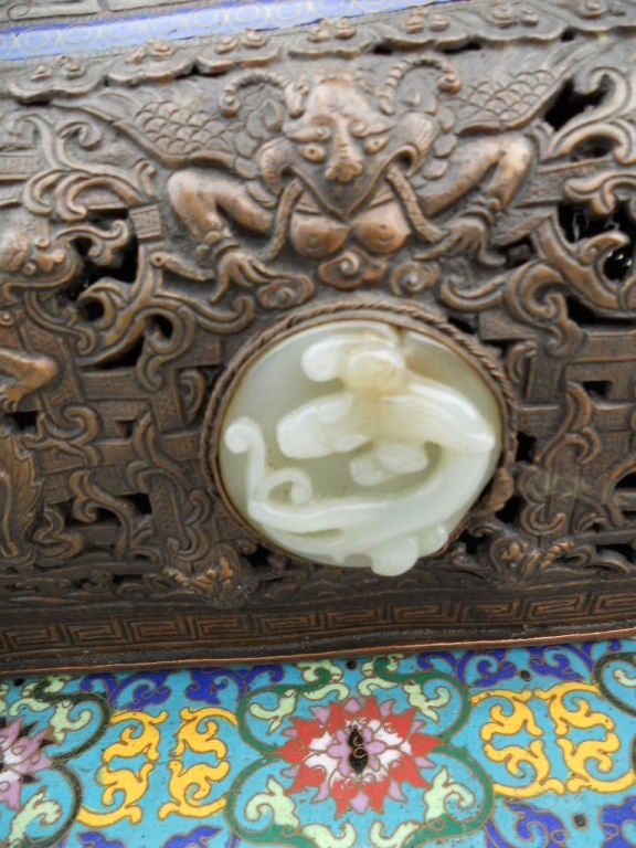 Large Tibetan Bronze & Cloisonne Incense Burner 3