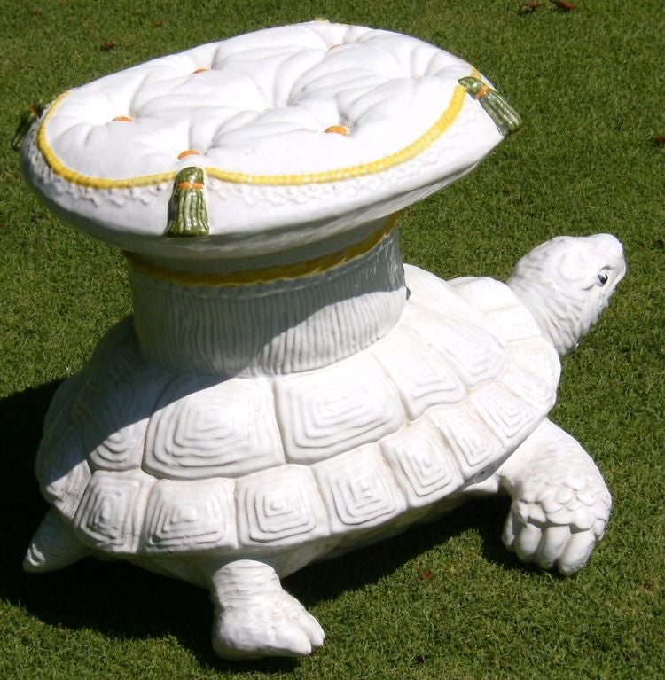 Glazed Adorable Terra Cotta Turtle Garden Seat
