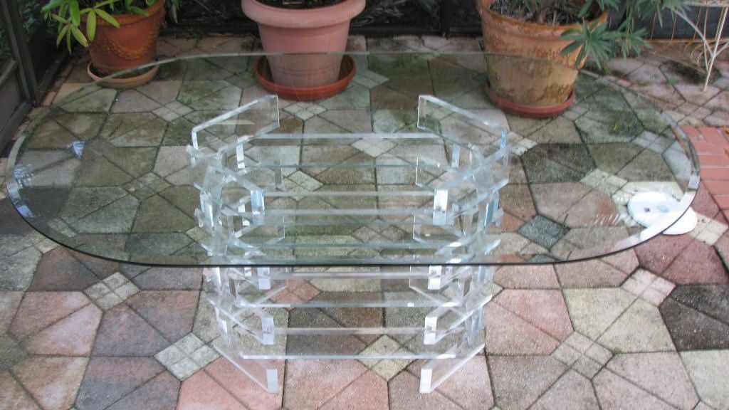 Hexagonal  Lucite Base Beveled Glass top Table