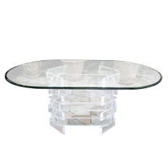 Hexagonal  Lucite Base Beveled Glass top Table