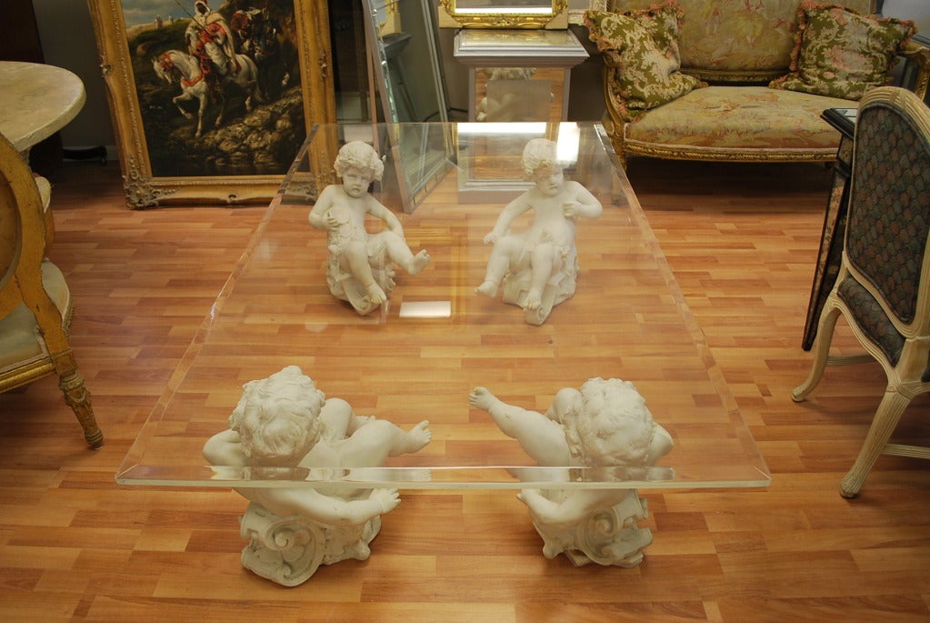 Italian 19Th C Set of 4 Marble Putti Coffee Table