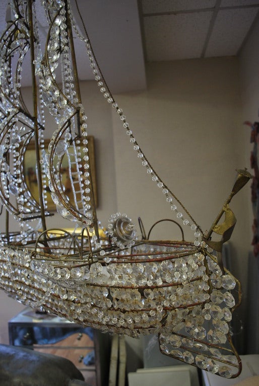 20th Century Italian Crystal Ship Chandelier