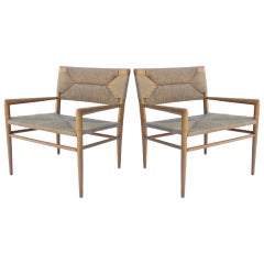 Pair of Smilow-Thielle Walnut and Woven Rush Chairs