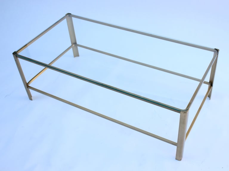 French Pair of Jacques Quinet Solid Brass Cocktail Tables. For Sale