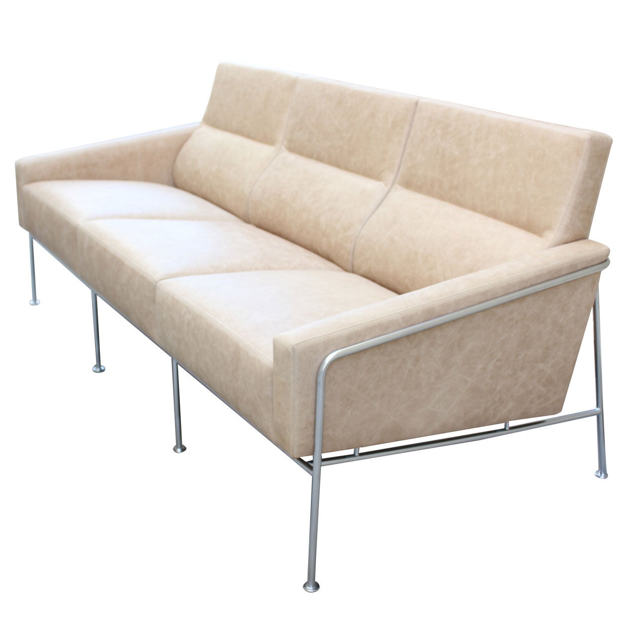 Arne Jacobsen 3300 Leather and Steel Sofa For Sale