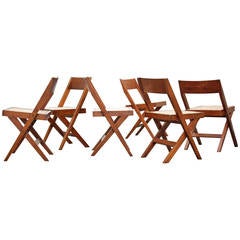 Set of Six Pierre Jeanneret Library Chairs
