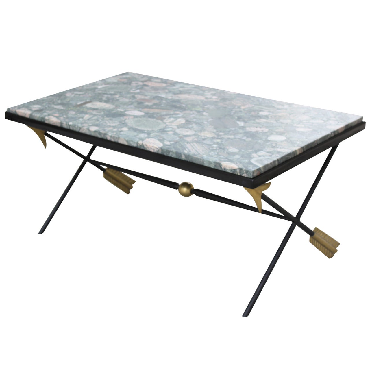Arturo Pani Brass and Iron, Lacquered Wood and Stone Cocktail Table
