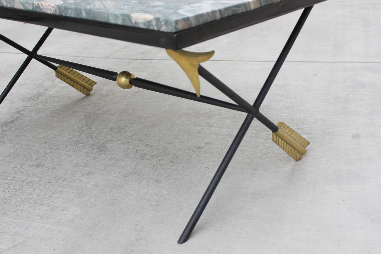 Arturo Pani Brass and Iron, Lacquered Wood and Stone Cocktail Table 1