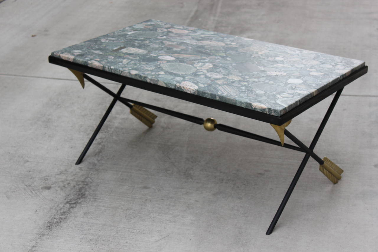 Arturo Pani Brass and Iron, Lacquered Wood and Stone Cocktail Table In Good Condition In Los Angeles, CA