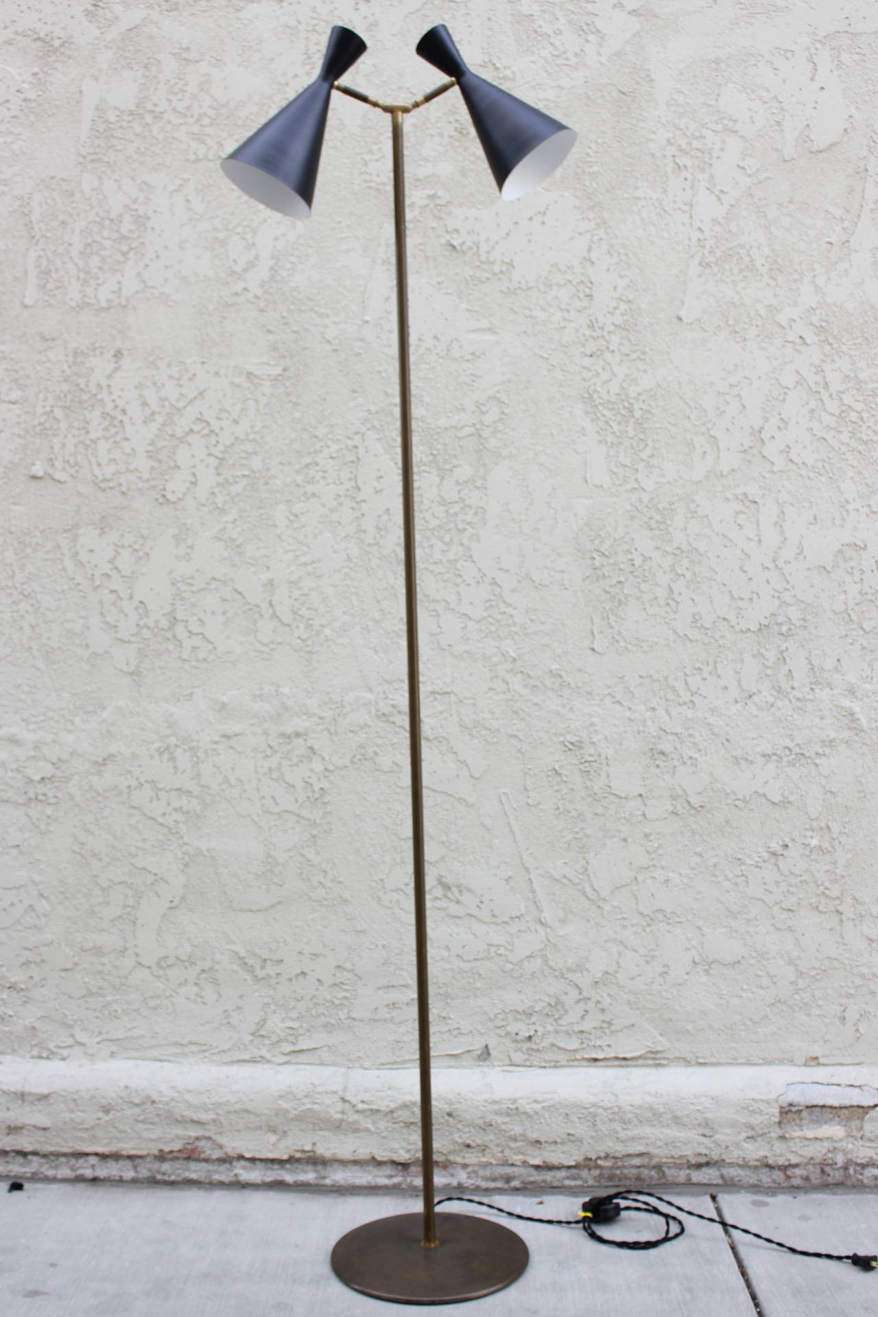 Brass and Metal Floor Lamp with Adjustable Cones