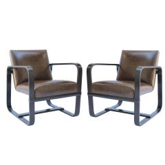 Pair of Giuseppe Pagano Leather Lounge Chairs
