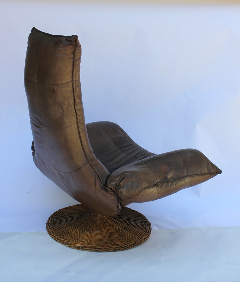 Gerard van den Berg  Leather Swivel Lounge Chair In Excellent Condition In Los Angeles, CA