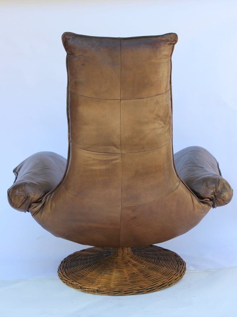 Late 20th Century Gerard van den Berg  Leather Swivel Lounge Chair