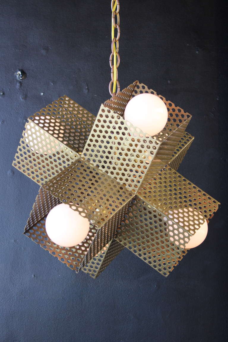 Perforated Metal X Lamp   Aged Brass Finish