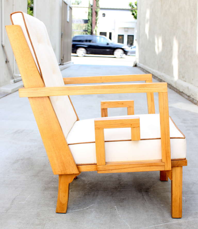 Birch French Greek Key Lounge Chair For Sale