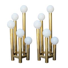 Pair of Hexagonal Brass Tower Lamps