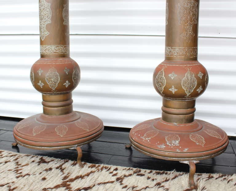 Brass Pair of 6 Foot  Moroccan Torchieres