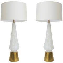 Pair of Salviatti Murano Lamps with Latticino