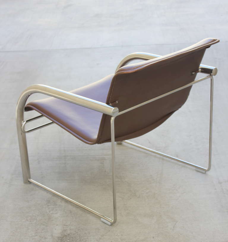 Pair of Richard Schultz Leather and Chrome RS48 Lounge Chairs from Nienkamper. Leather and chrome lounge  chairs. Designed by Richard Schultz in 1987.