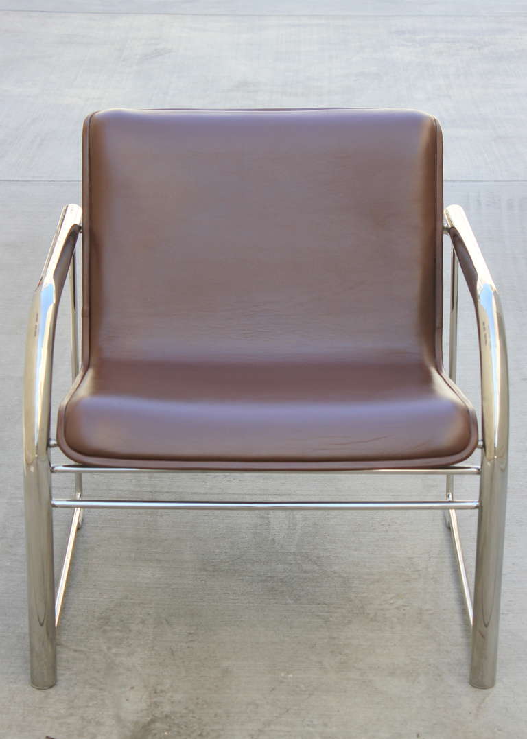 20th Century Pair of Richard Schultz Leather and Chrome RS48 Lounge Chairs For Sale