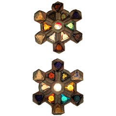 Pair of Large Copper and Mexican Glass Sconces