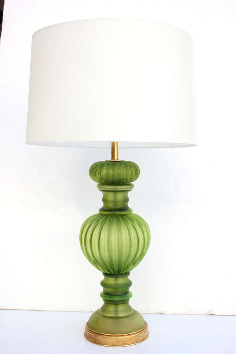 Seguso Murano Glass Lamp with gilt base.  Double Cluster , Silk Cord,  rewired.  