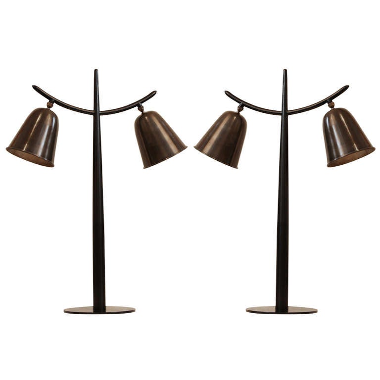 Pair of Italian Oil Rubbed Bronze Horn Lamps