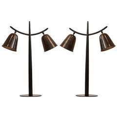 Pair of Italian Oil Rubbed Bronze Horn Lamps