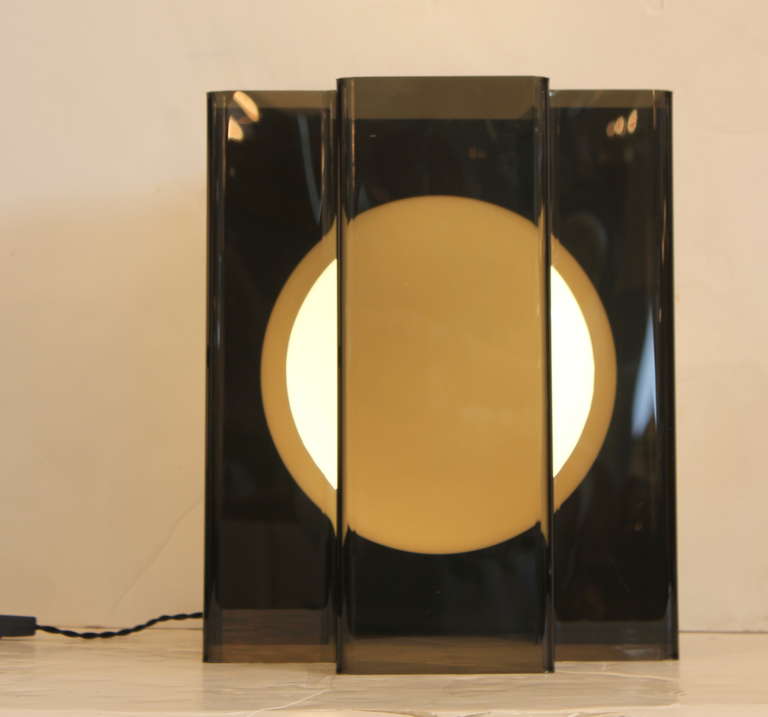 Unknown 1970s Smoke Plexiglass  Table Lamp