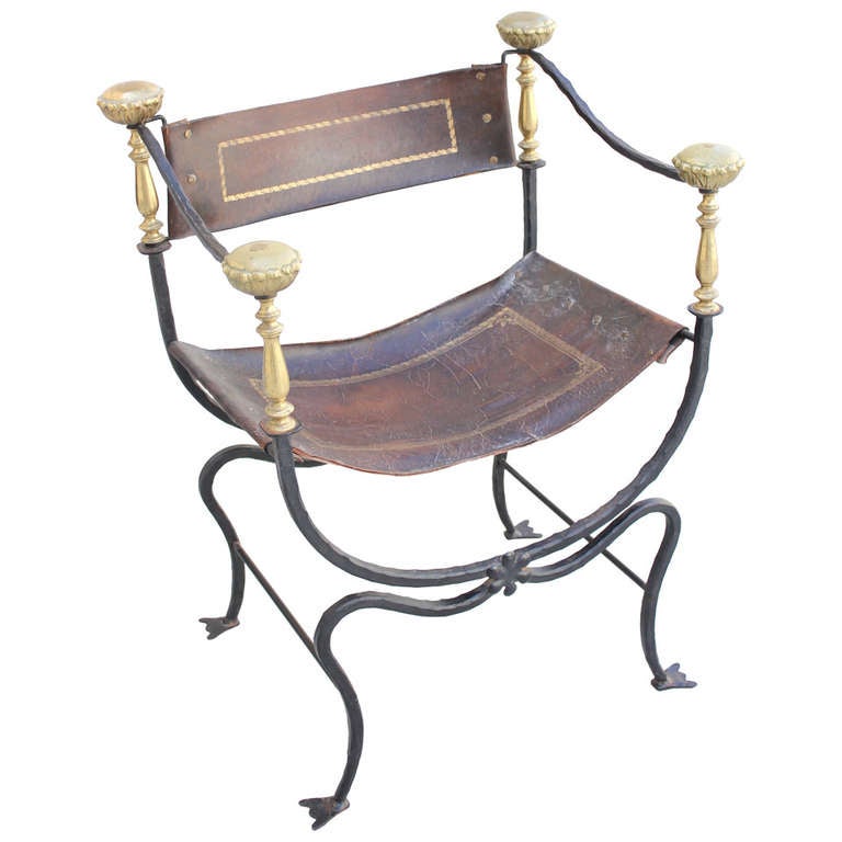 Savonarola Wrought Iron & Leather "X" Chair