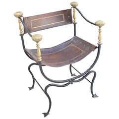 Savonarola Wrought Iron & Leather "X" Chair