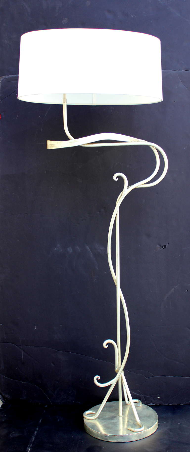 White Gold Floor Lamp.
Silk Lampshade included. Rewired, Double Cluster, Silk Cord.
Lampshade measures 12 x 22.