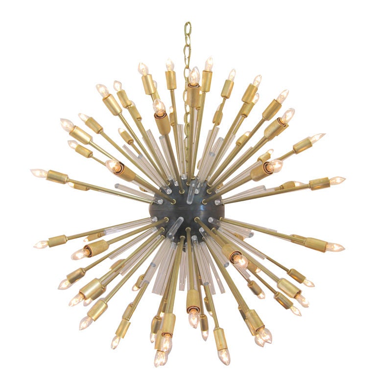 Large Oil Rubbed Bronze, Brass and Lucite Sputink Chandelier For Sale