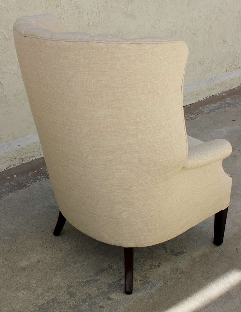Mid-20th Century 1940s Channel Back Linen Wing Chair