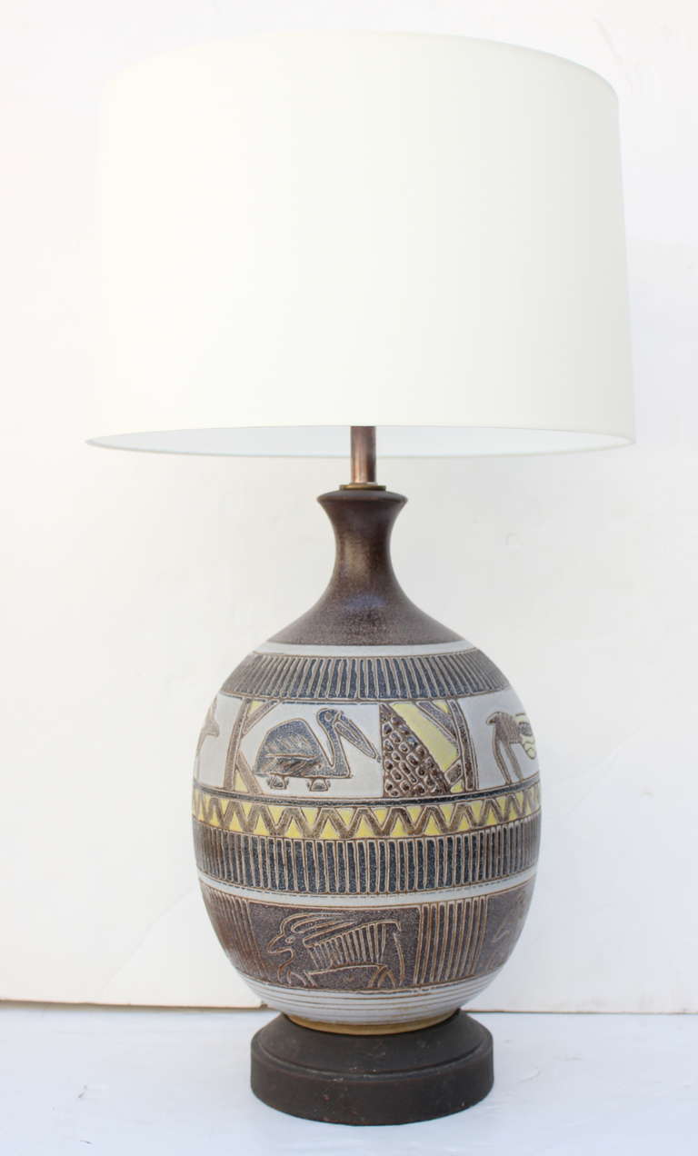 Italian Graffito Ceramic Lamp.
Rewired, double cluster.
Lampshade is $375.