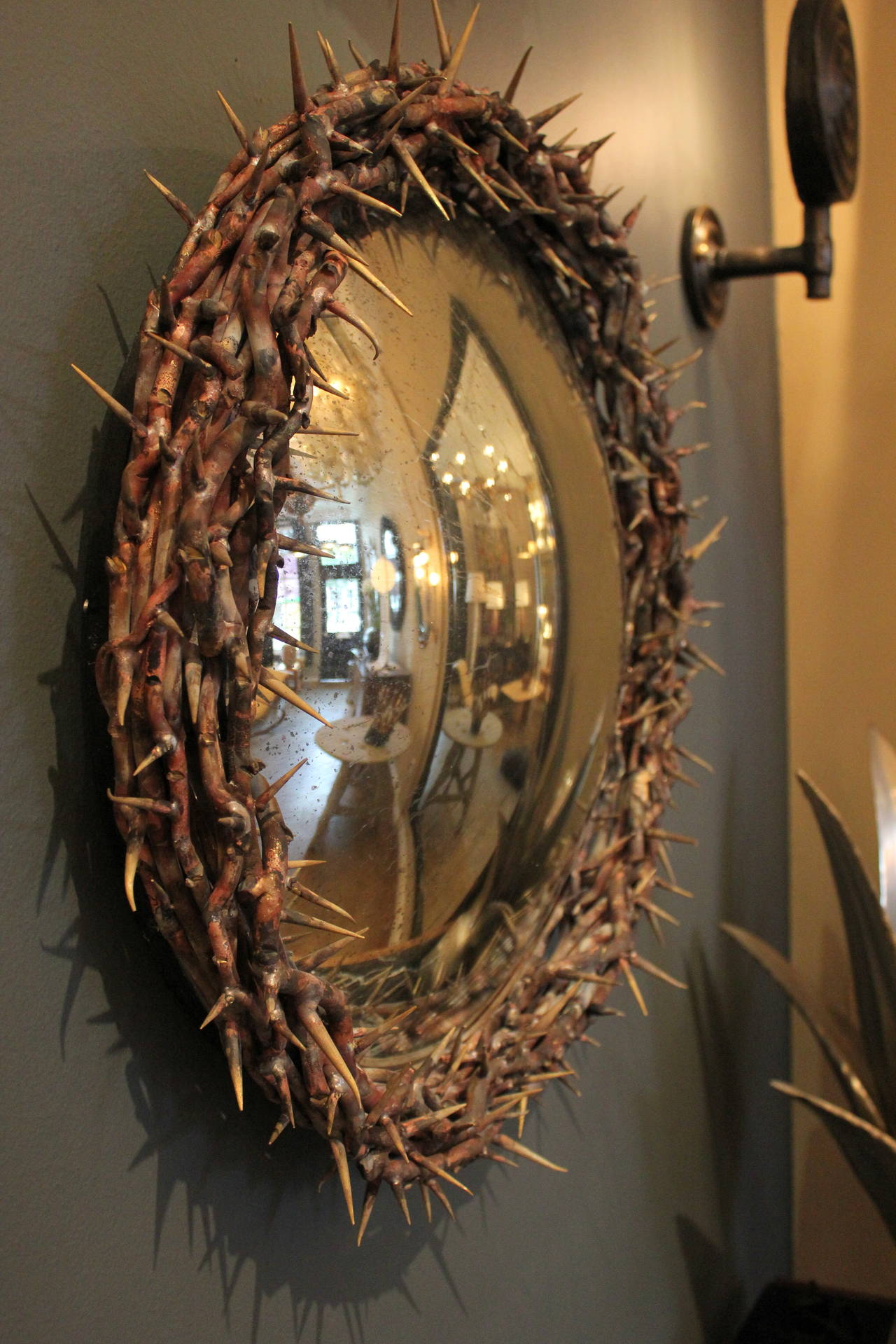 Brutalist Large Onik Agaronyan Convex Crown of Thorns Mirror For Sale
