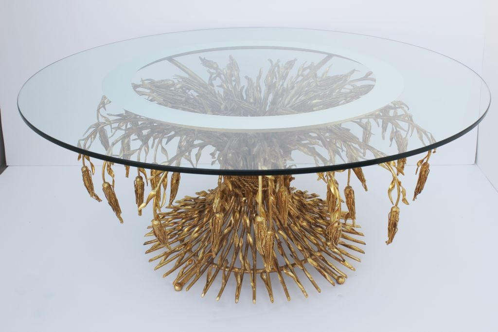 Mexican Large Arturo Pani Gilt Sheaf of Wheat Cocktail Table