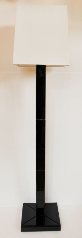 Black Glass Floor Lamp. Mirrored Black Glass with Beveled Edge.  <br />
Double Cluster.