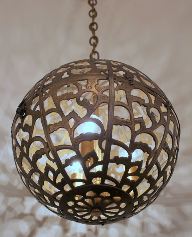 Brass Japanese Globe Fixture. Newly rewired.