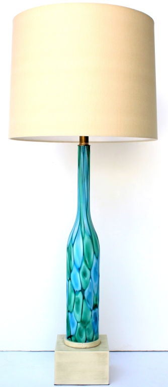 Ermanno Toso Nerox  Murano Glass Lamp.<br />
Rewired with double cluster, silk cord. Original base.