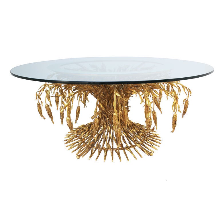 Large Arturo Pani Gilt Sheaf of Wheat Cocktail Table