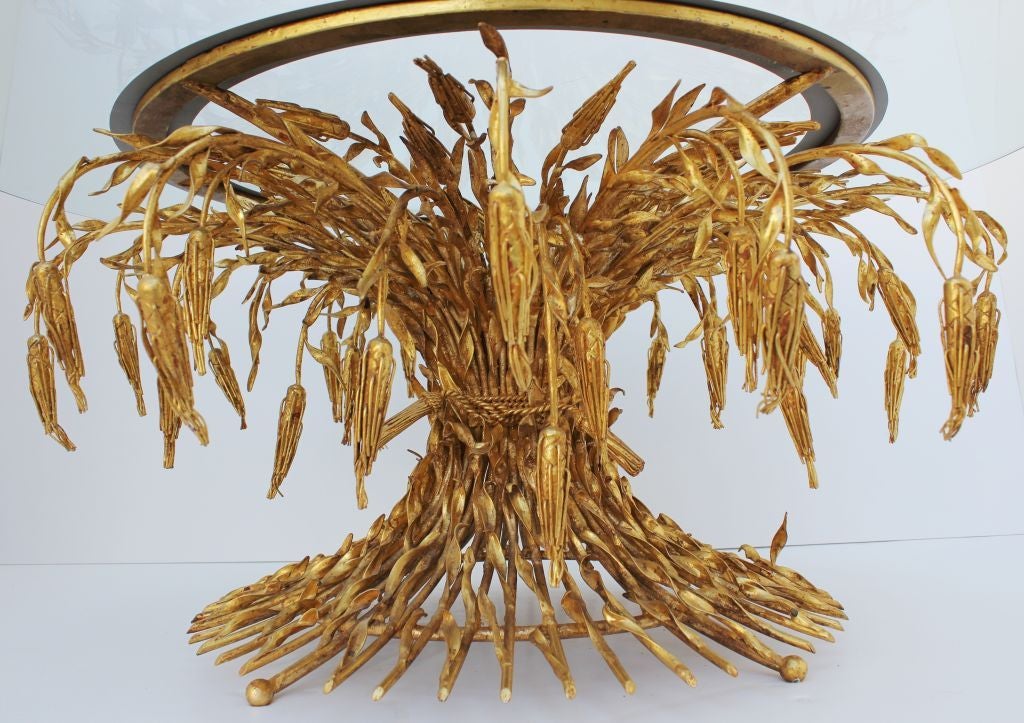 Glass Large Arturo Pani Gilt Sheaf of Wheat Cocktail Table