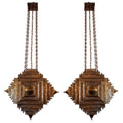 Vintage Pair of  Large Brass Moroccan Lanterns