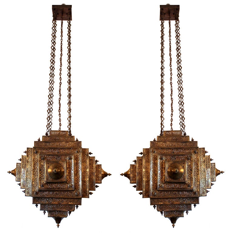 Pair of  Large Brass Moroccan Lanterns